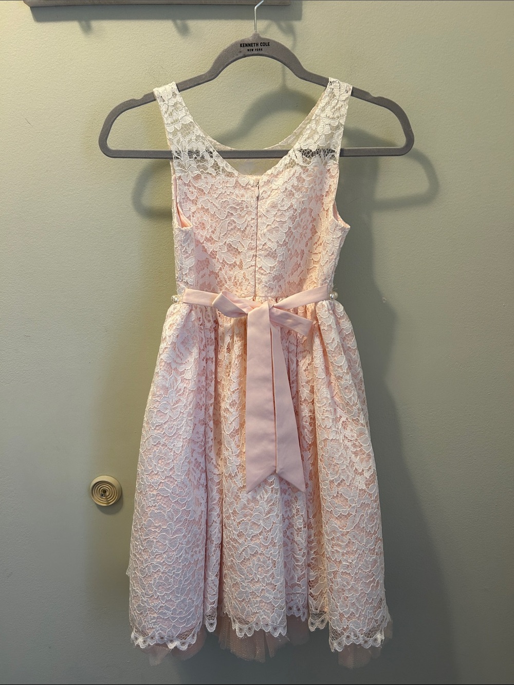 Girls' Pink Lace Party Dress with Bow - Picture 2 of 8